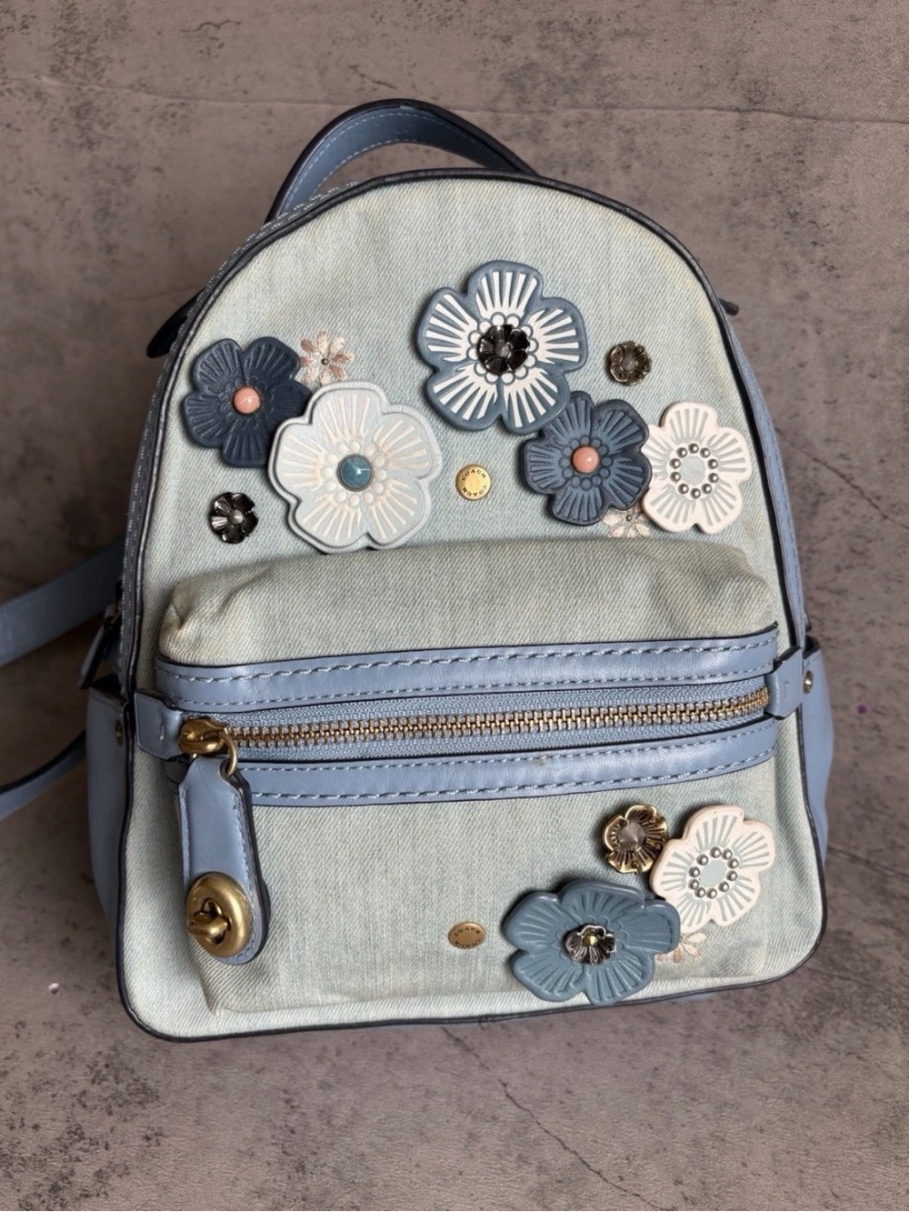 Coach Tea Rose Rucksack DenimMini Backpack